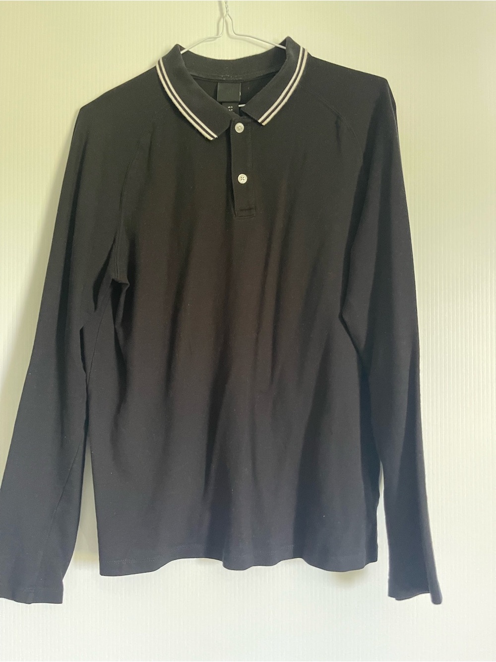 H&M Black Long Sleeve Polo with White-Trim Collar
